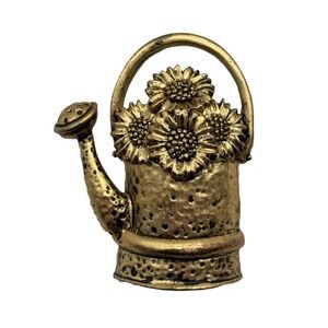 Vintage 1995 BG Bergdorf Goodman Gold Tone Watering Can Flower Floral Brooch